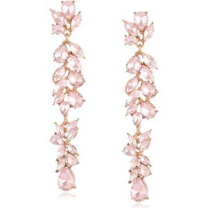 Light Pink Rhinestone Dangle Earrings for Women Formal Wedding Prom Jewelry